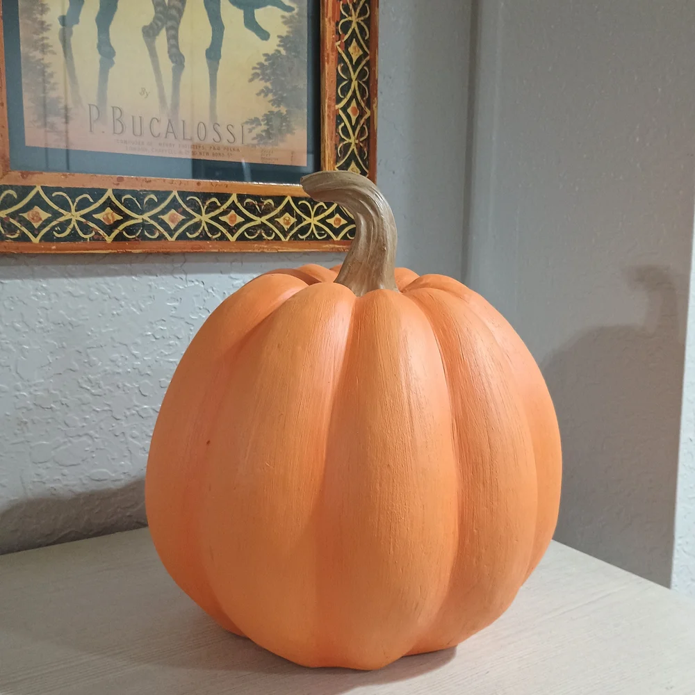 Whimsical Orange Pumpkin Face Sculpture - Picture 6 of 6